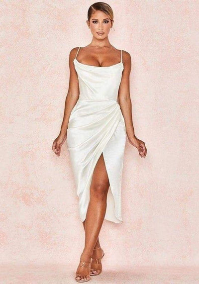 White Satin Midi Dress | Miss Satin